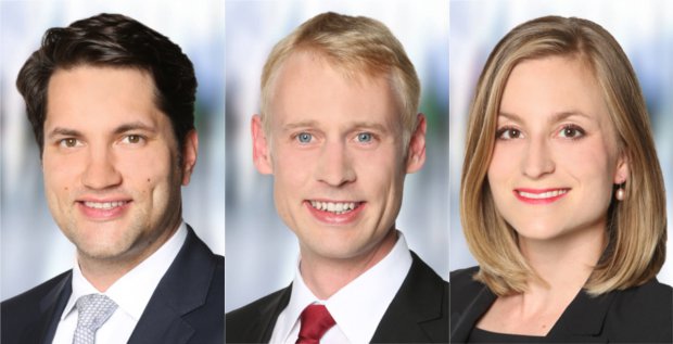 Die Neuzugänge bei KPMG Law kommen von PwC Legal: Christian Hensel (links), Nils Peter Brügmann (Mitte) und Cordula Giesecke.