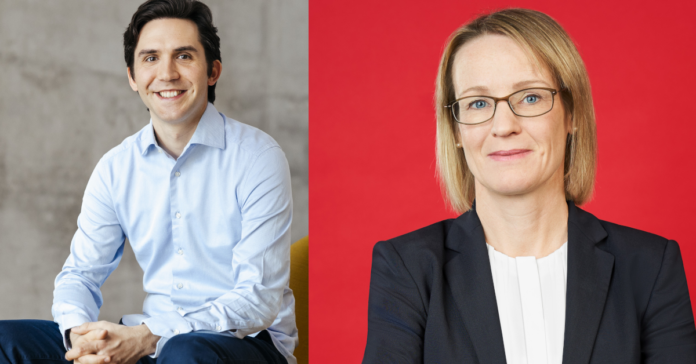 David Schröder und Melanie Kreis sind die Spitzenverdiener des Dax-CFO-Gehaltsrankings 2021. Foto: Zalando, Deutsche Post DHL