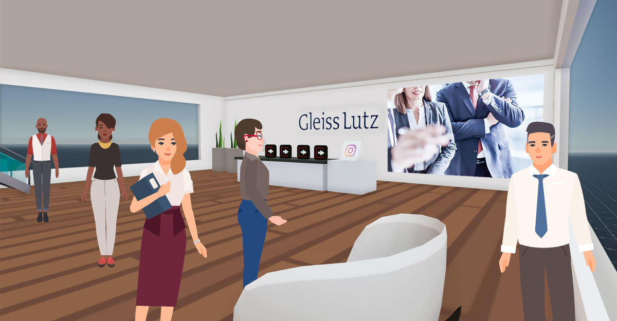 Gleiss Lutz hat jetzt auch ein Büro im Metaverse. Was auf den ersten Blick nach einem PC-Spiel aussieht, soll die Kommunikation revolutionieren. Foto: Gleiss Lutz