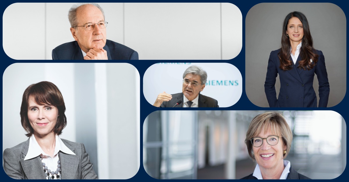 Sie gehören aktuell zu den mächtigsten Aufsichtsräten mit CFO-Background. Fotos (von links oben nach rechts unten): Hans Dieter Pötsch (Bild: Volkswagen), Marianne Heiß (Foto: BBDO), Ute Wolf (Foto: Evonik), Joe Kaeser (Foto: Siemens), Kathrin Dahnke (Foto: Osram)
