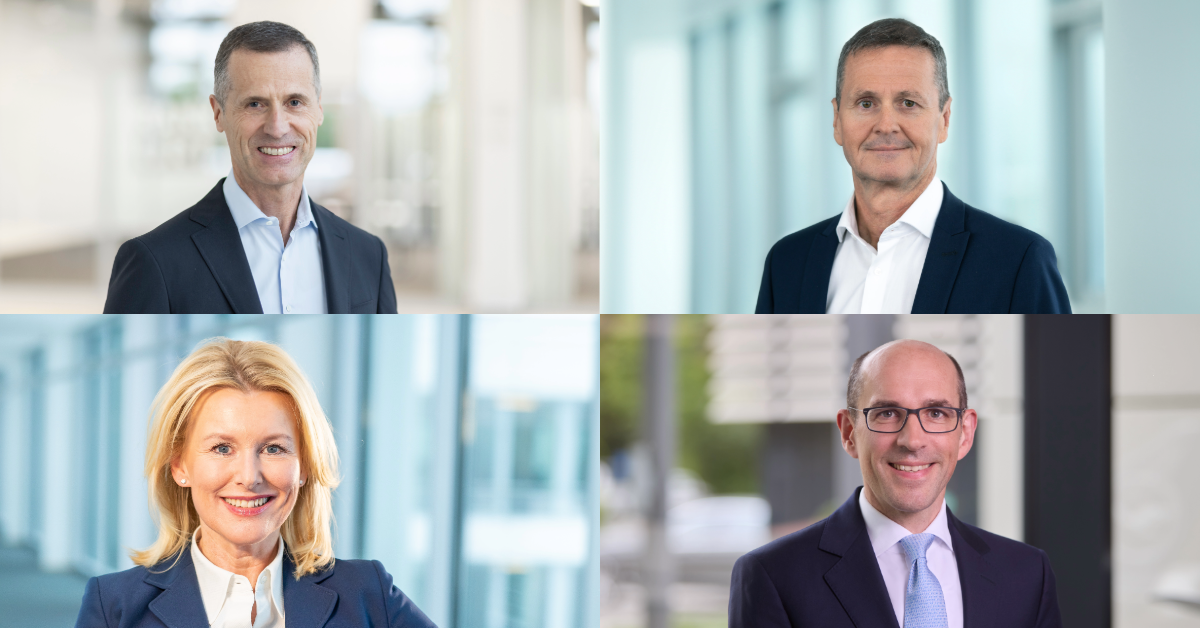 Thomas Olemotz, Frank Weber, Till Streichert und Louise Öfverström verdienten 2025 die höchsten Gehälter unter den MDax-CFOs (von links oben im Uhrzeigersinn). Fotos: Bechtle/Knorr-Bremse/Nemetschek/Lufthansa, Oliver Roesler