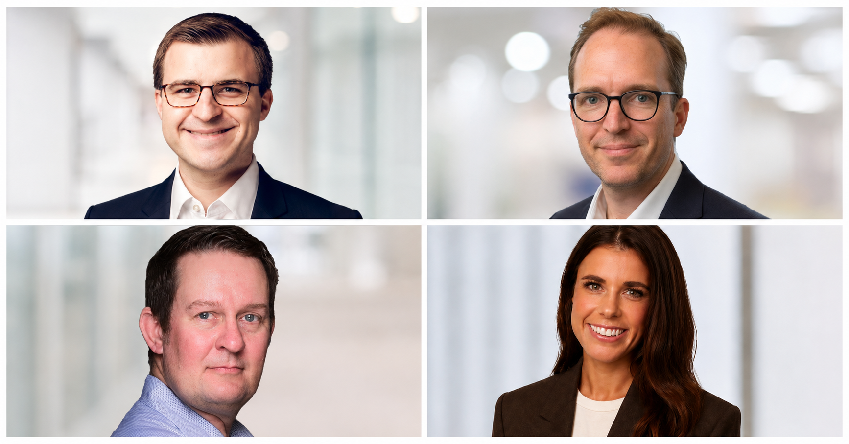 Die vier neuen Partner von EY Parthenon von links oben nach rechts unten: Alexander Grunwald, Peter Rinnebach, Sven Kromer und Mareen Schardt. Fotos: EY Parthenon/Collage: FINANCE