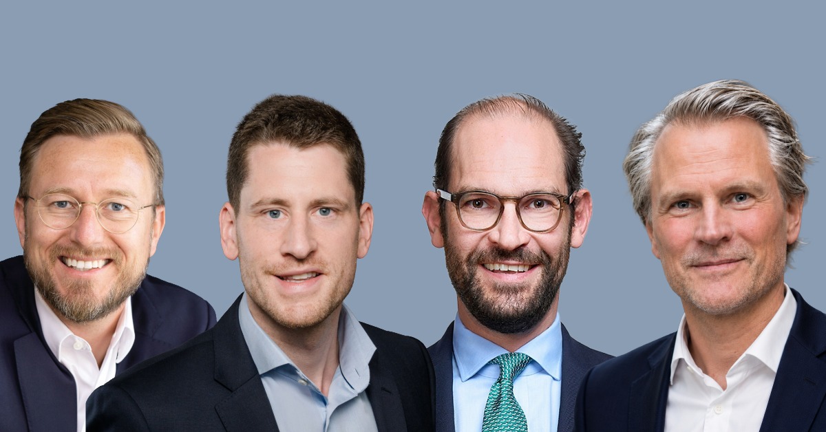 Mehrere Restrukturierer haben gewechselt: Björn Weidehaas (v.l.n.r.) und Philipp Schmitter steigen bei SGP Schneider Geiwitz ein, Fabian von Ritter verstärkt CMS in Berlin und Stefan Dillerup erweitert das Team bei Lecon. Fotos: SGP Schneider Geiwitz, CMS, Lecon/Montage: FINANCE
